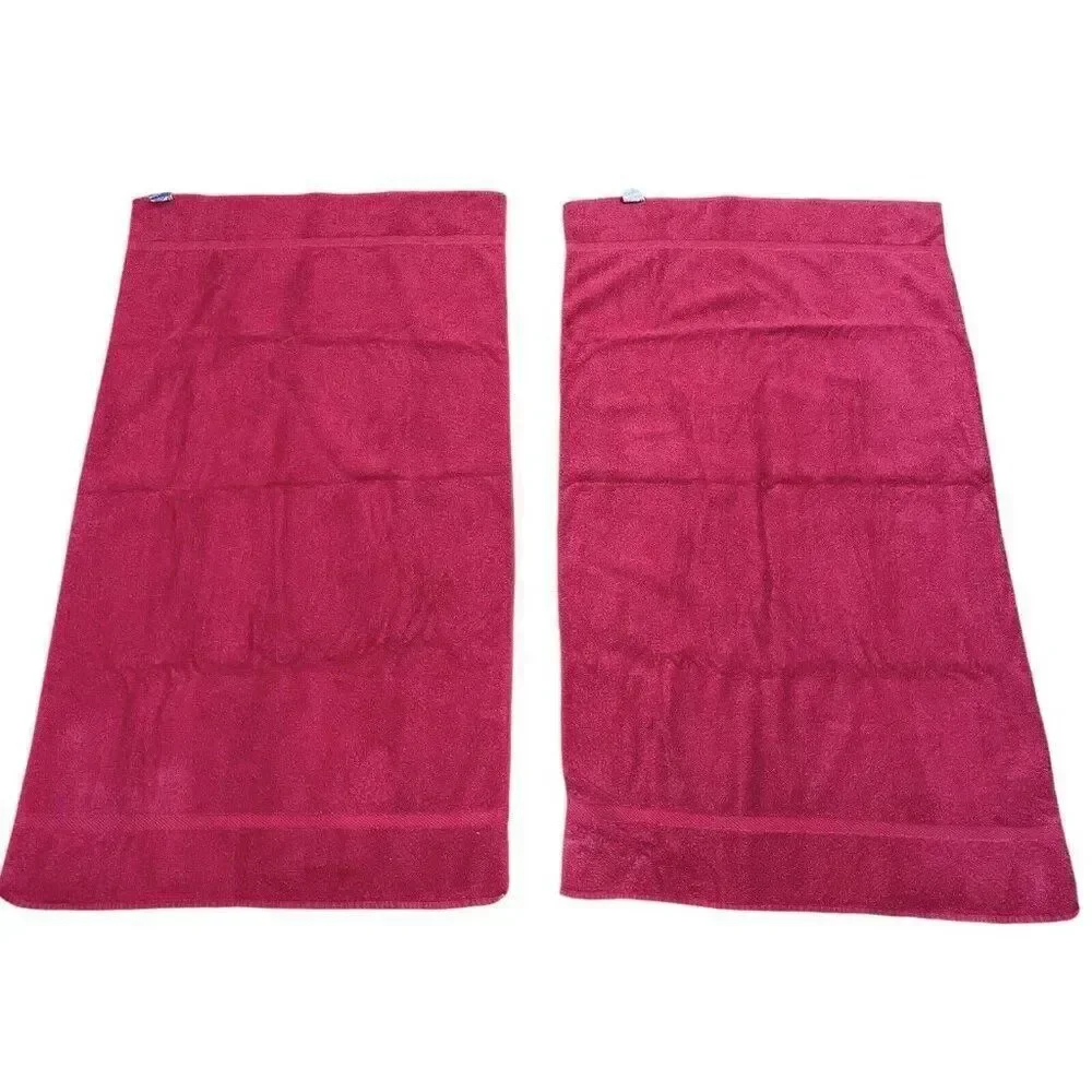 Vintage 1980s Royal Velvet Fieldcrest Red Cotton Bath Towels Set 2 USA 48 x 27
